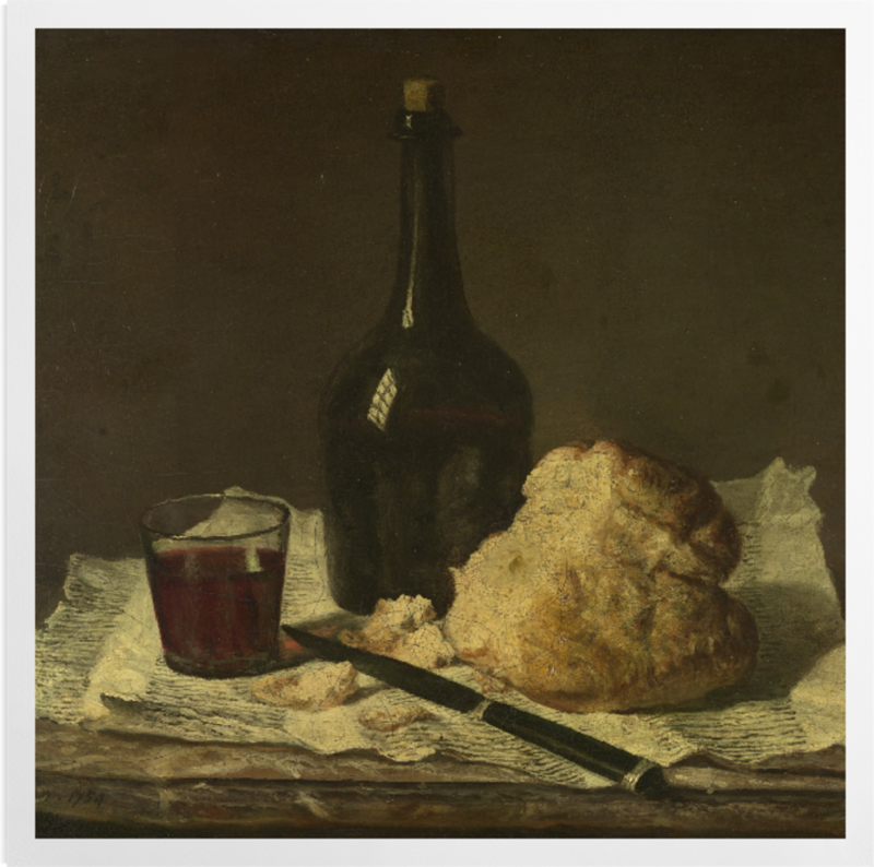'Still Life with Bottle, Glass and Loaf' Art Prints