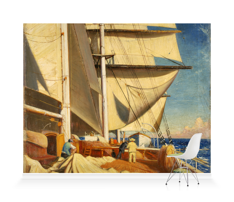 'Mending Sails On The Deck Of The 'Birkdale'†' Wallpaper Mural
