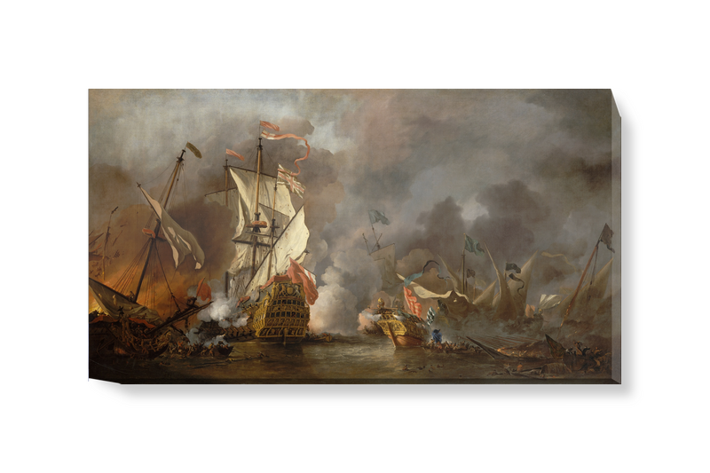 'An English Ship In Action With Barbary Ships' Canvas Wall Art