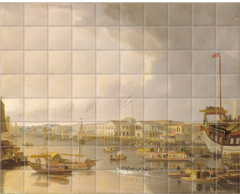 'A View of the European Factories at Canton' Ceramic Tile Mural