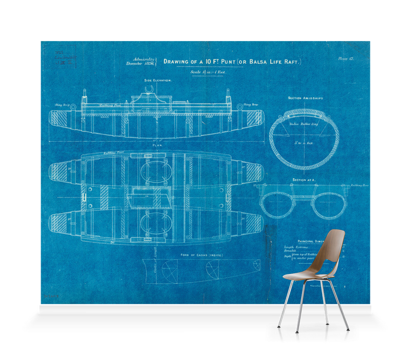 'Plan of 10ft punt or balsa life raft' Wallpaper Mural