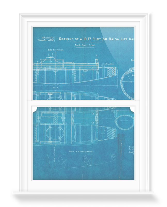 'Plan of 10ft Punt or Balsa Life Raft' Decorative Window Film