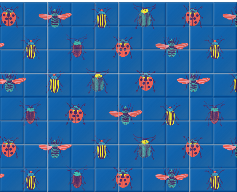 'Queen Blue Beetles' Ceramic Tile Murals
