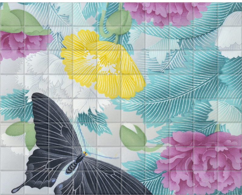 'Butterflies and Chrysanthemums' Ceramic Tile Mural
