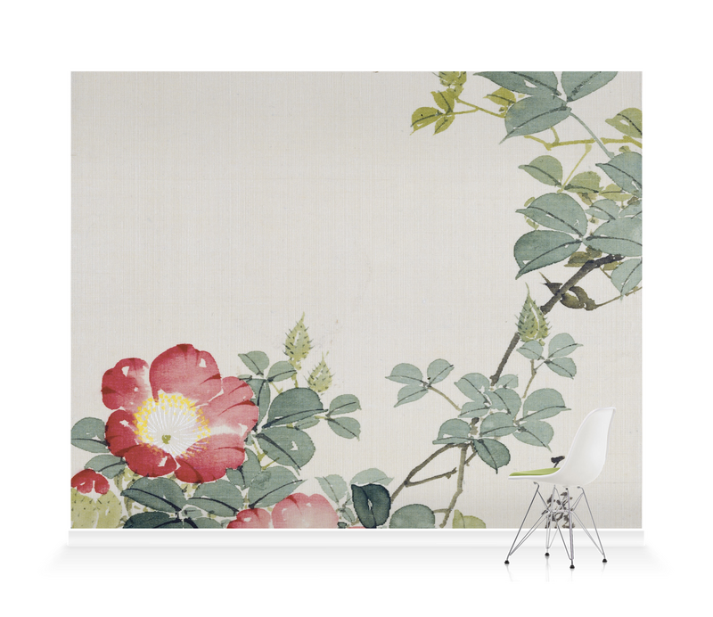 'Wasp, Red Flower & Foliage' Wallpaper Mural