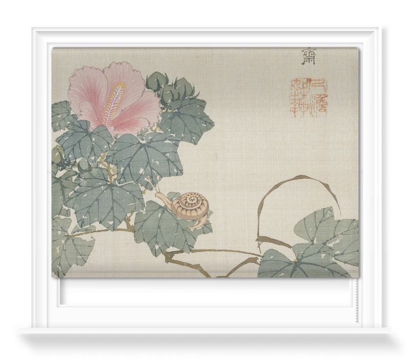 'Snail, Pink Flower and Foliage' Roller Blind