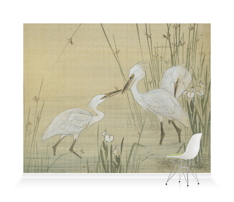 'Egrets amongst Reeds' Wallpaper Mural