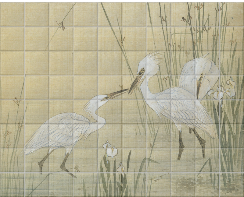 'Egrets amongst Reeds' Ceramic Tile Mural