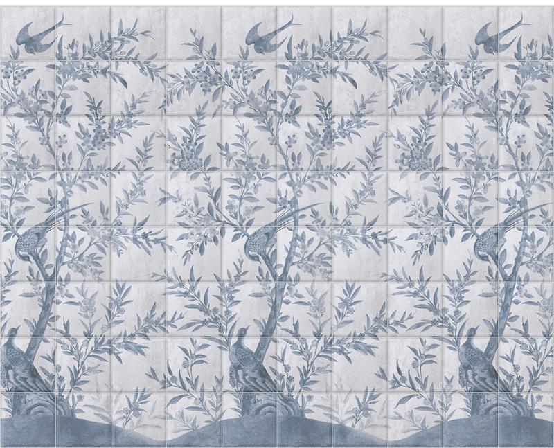 'Wotton-Under-Edge Chinoiserie Clay Blue' Ceramic tile murals