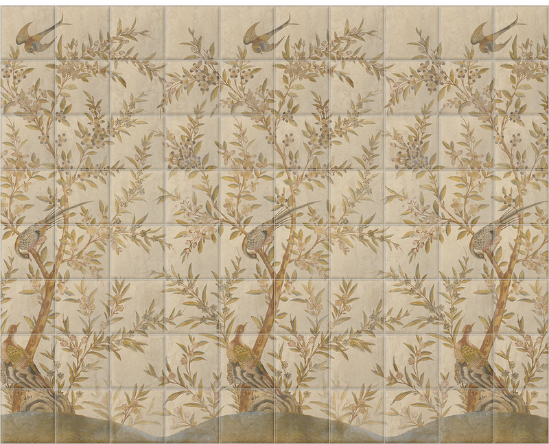'Wotton-Under-Edge Chinoiserie Parchment' Ceramic tile murals