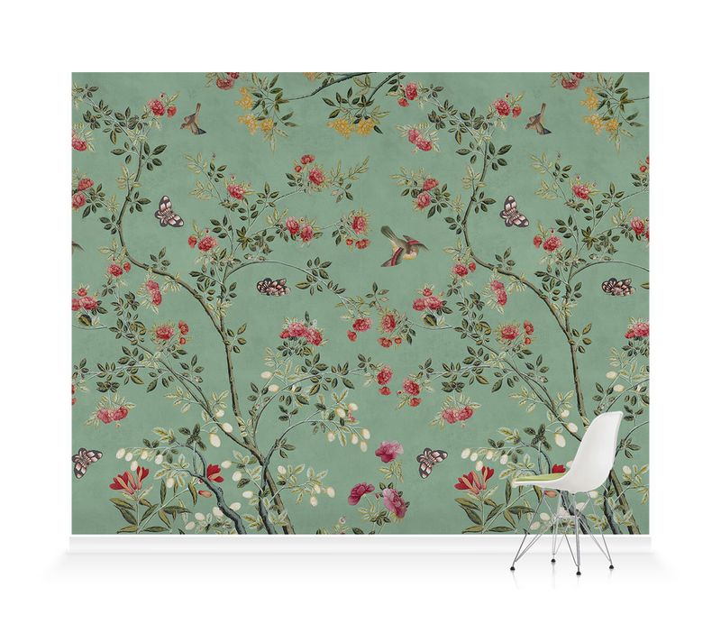 'Camellia Chinoiserie Jade Green' Wallpaper murals