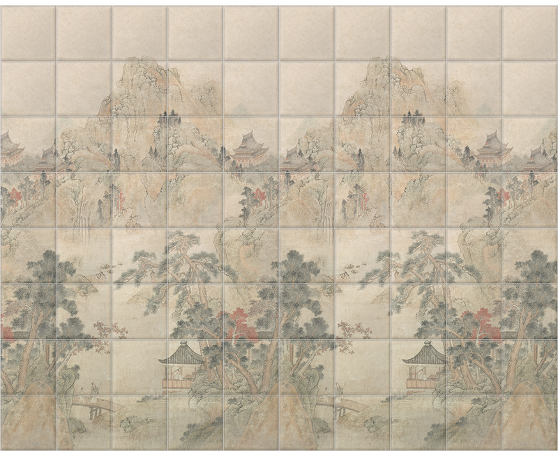 'Ming Mountain Scenic Linen' Ceramic tile murals