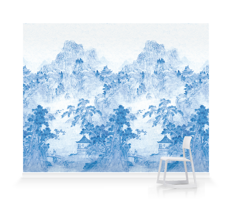 'Ming Mountain Scenic China Blue' Wallpaper murals