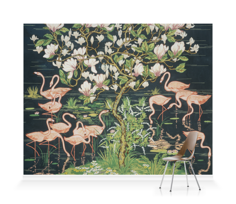 'Flamingoes and Magnolia Panel' Wallpaper murals