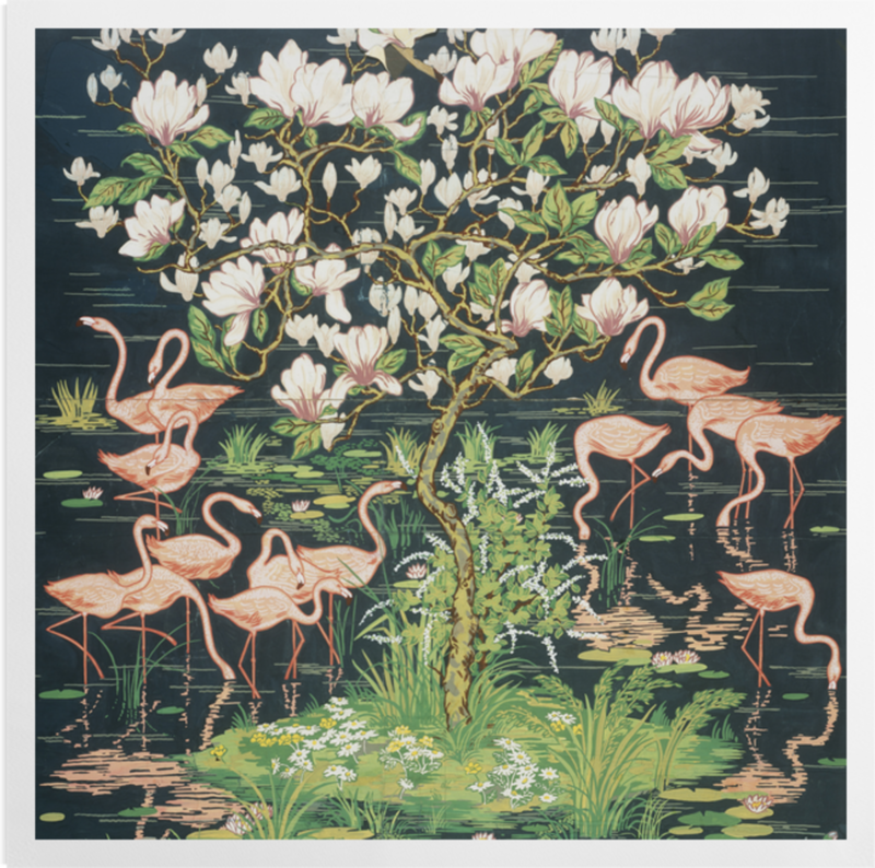 'Flamingoes and Magnolia Panel' Art prints